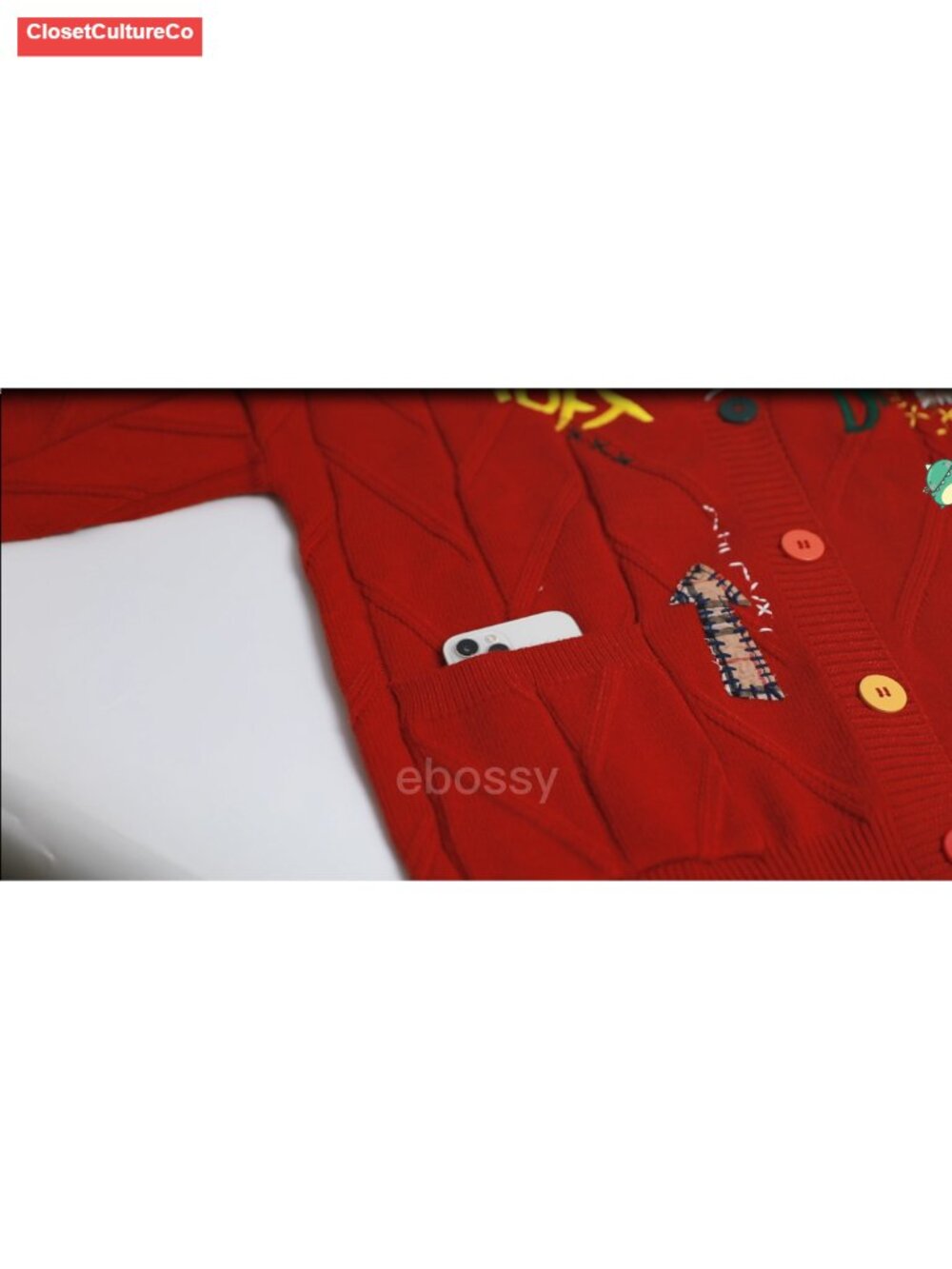 Wool Blend Cable Knit Open Front Cardigan V-Neck Button Down Embroidery - Picture 5 of 6